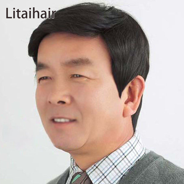 假发男全手织真发男士真人发套中老年男式发型商务透气假发短发