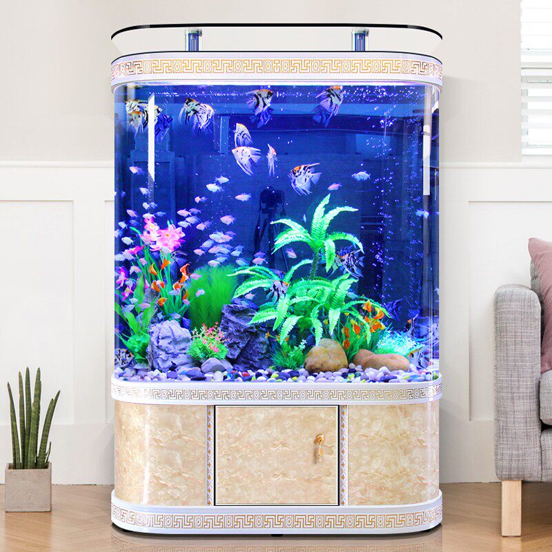 鱼缸客厅家用水族箱半圆形靠墙落地立式玻璃圆柱生态中大型免换水