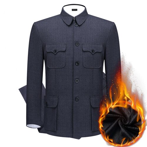 中山装套装秋冬款加绒加厚保暖防寒中山服老人棉衣服爷爷装父亲装