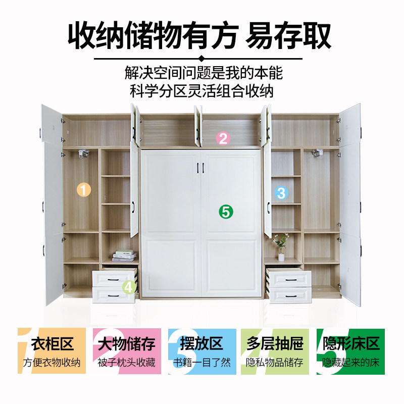 隐形床带衣柜一体多功能双人家用小户型墨菲折叠书房壁床组合定制