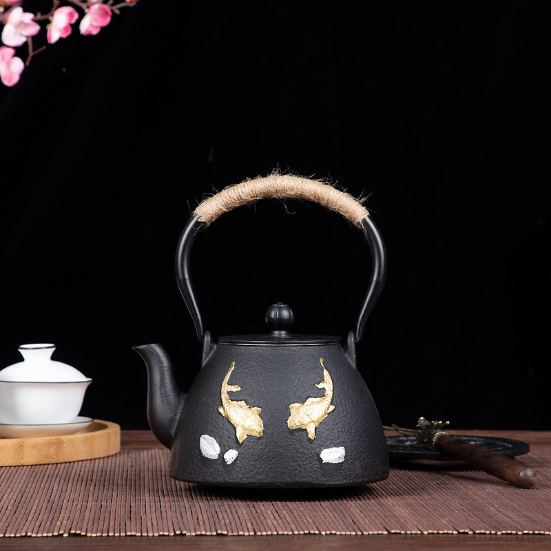 酒店茶室样板房铁艺新中式摆件家居装饰铁壶茶馆煮茶壶烧水壶1.2L