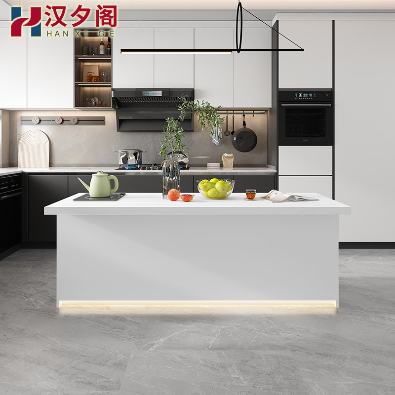 奶油风岛台一体餐桌吧台柜多功能岩板中岛台开放式厨房料理台8E50