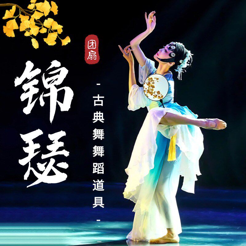 锦瑟舞蹈扇子团扇成人双面u刺绣圆古典舞跳舞专用表演演出舞蹈道