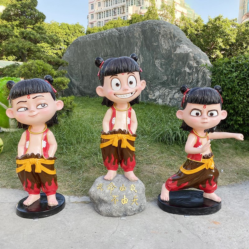 玻璃钢哪a吒敖丙雕塑卡通人物魔童降世摆件商场电影院网红装饰景