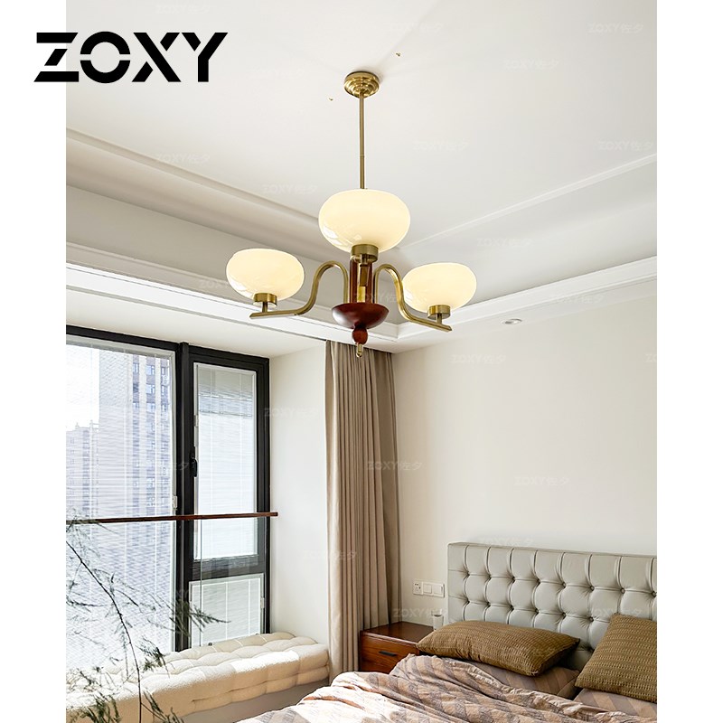 zoxy中古吊灯奶油风柿子美式灯具复古餐厅卧室柚木魔豆客厅法式灯