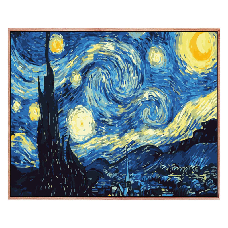 数字油画diy填色无聊手作解闷手工填充手绘丙烯画梵高星空装饰画