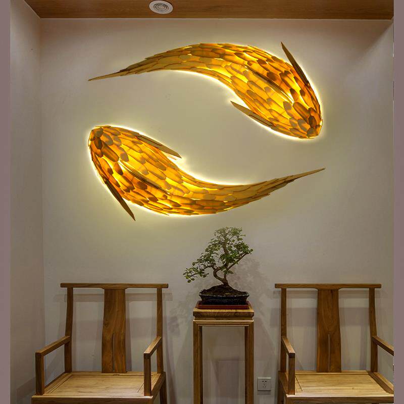 日式壁灯新中式茶室民宿锦鲤装饰灯餐厅别墅背景墙年年有鱼壁灯
