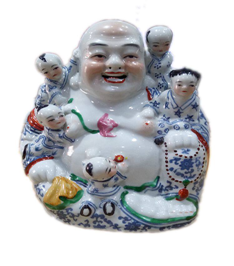 景德镇陶瓷怀旧罗汉笑佛家居招财摆件五子登科手工陶瓷工艺品佛像