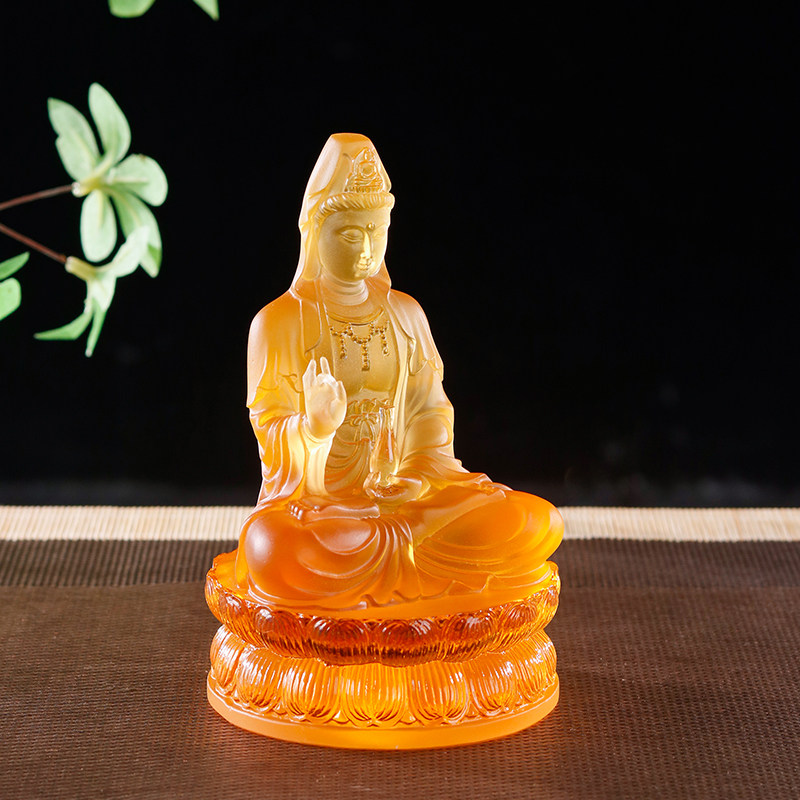 琉璃南海观音菩萨佛像客厅家用坐莲供奉佛摆件净瓶观世音菩萨像