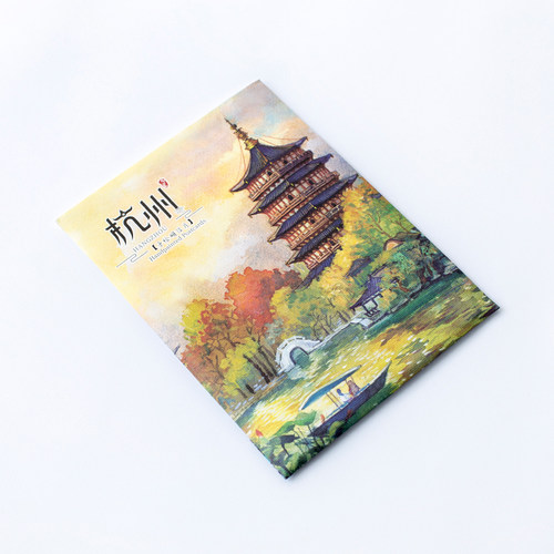 杭州风景水彩手绘明信片祝福语创意耶诞节留言小卡片唯美文艺西湖