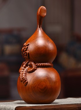 木雕摆件木雕葫芦木头福葫芦摆件家居客厅办公室装饰桌面实木葫芦