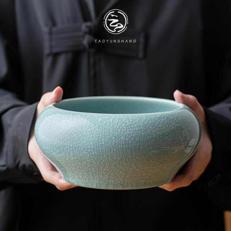 陶瓷茶洗大号汝窑开片茶水缸建水家用功夫茶具配件茶盆茶盂水洗
