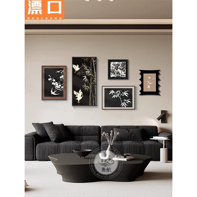 中古风客厅组合装饰画法式复古沙发背景墙挂画艺术餐厅壁画
