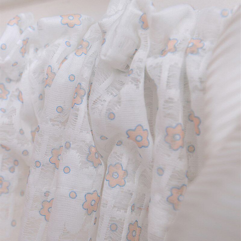 湛蓝纱帘短帘隔断帘韩式田园碎花花卉定制门帘穿杆帘窗帘透光窗纱