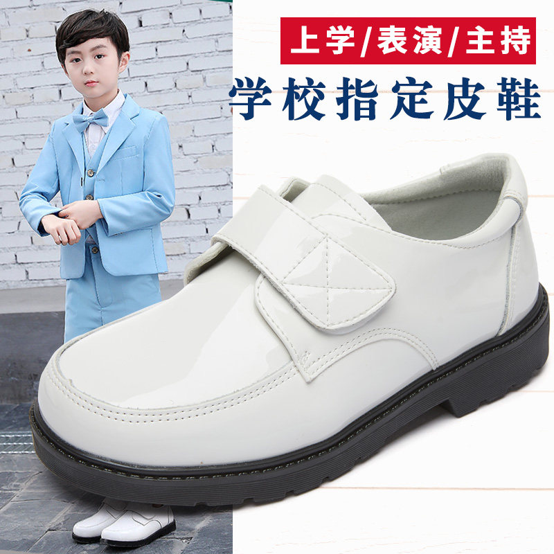 男童白色皮鞋演出j软底英伦学生黑色儿童单鞋大童男孩表演2024新