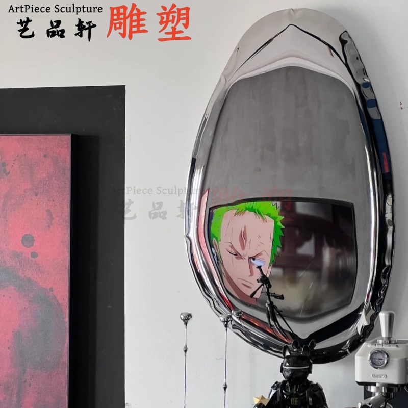 不锈钢水滴鹅卵石镜子售楼处客餐厅沙H发背景墙壁挂饰软装艺术墙