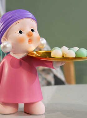 带珍珠耳环少女桌面摆件创意艺术玄关钥匙收纳进门托盘装饰品家居
