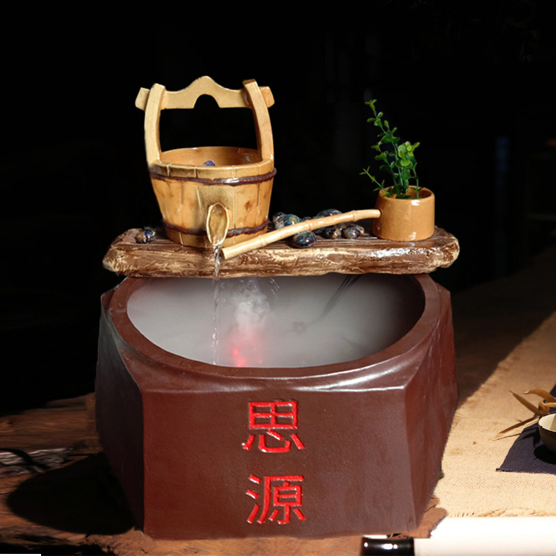 创意陶瓷鱼缸过滤器流水摆件循环过滤养鱼加湿雾化禅意办公家居新