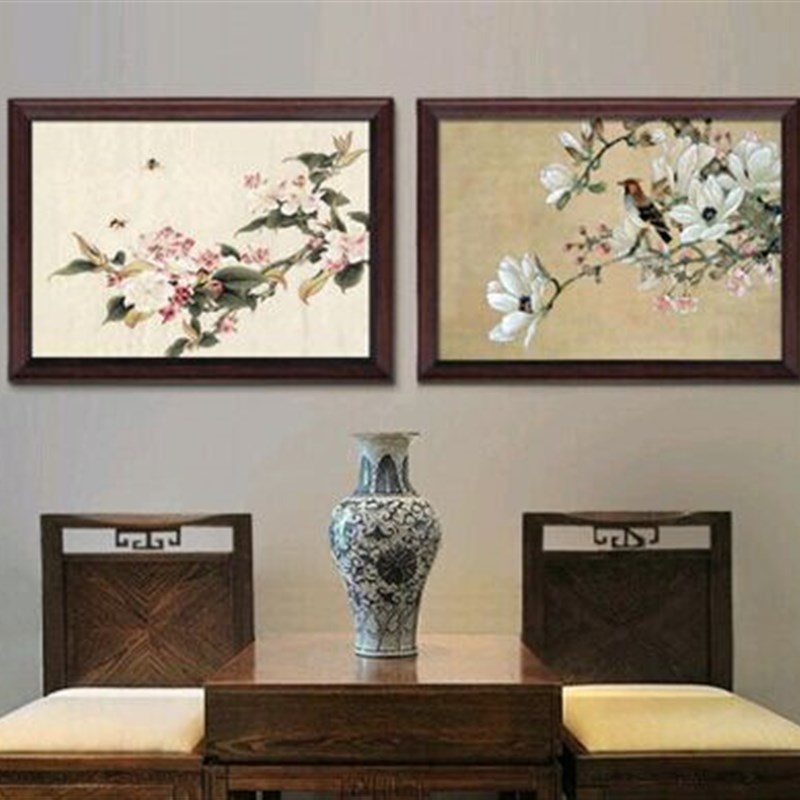 手绘油画新中式古典客厅装饰画餐厅卧室壁画玄关过道办公室挂画
