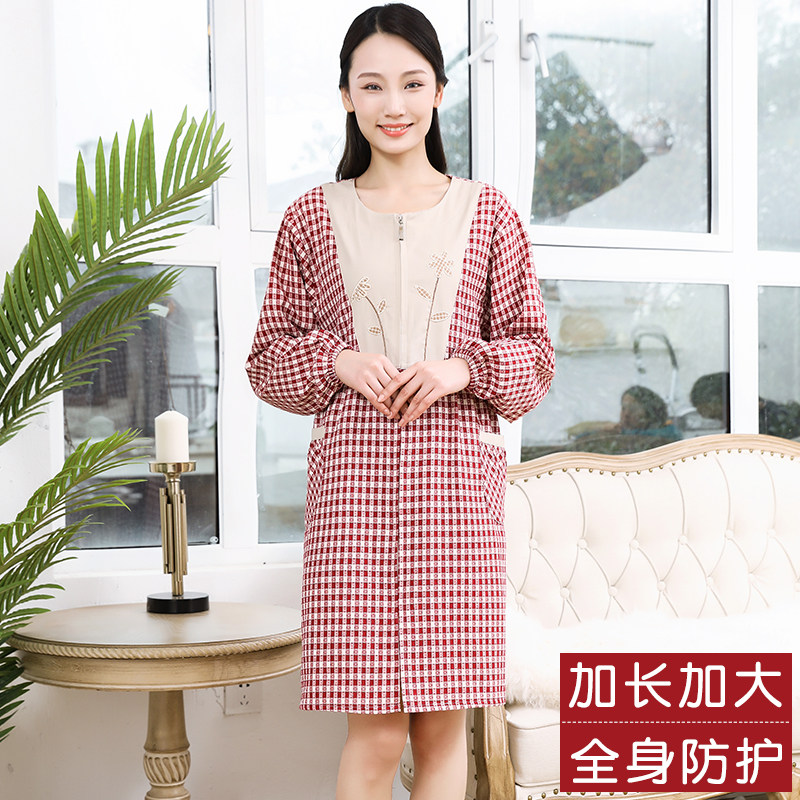 韩版时尚成人罩j衣棉质工作服女前扣围裙家用厨房防水防油大码护
