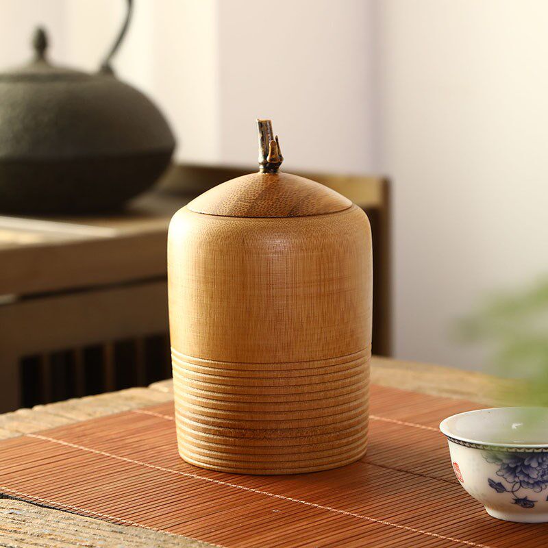 竹制螺纹茶叶罐旅行迷你便携小号密封G普洱茶盒醒茶桶茶仓红茶白
