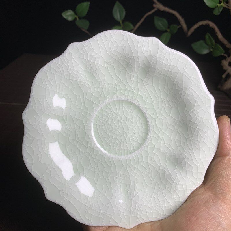 古代皇帝才能g用的起!月白釉汝瓷碟子壶承杯垫开片纹路可以养颜色
