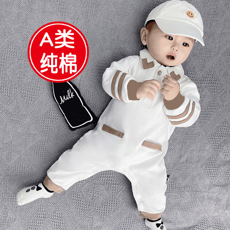 婴儿连体衣秋款棉长袖连体哈衣英E伦绅士男宝宝满月百日洋气爬服