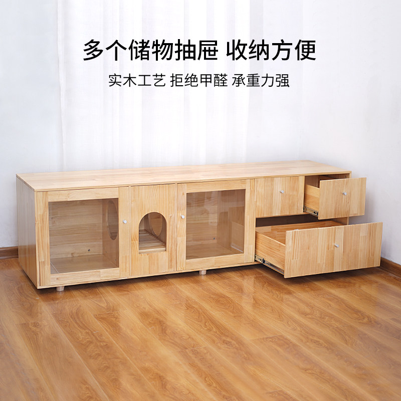 超大空间实木猫别墅 室内家用保暖猫柜 结合电视柜设计