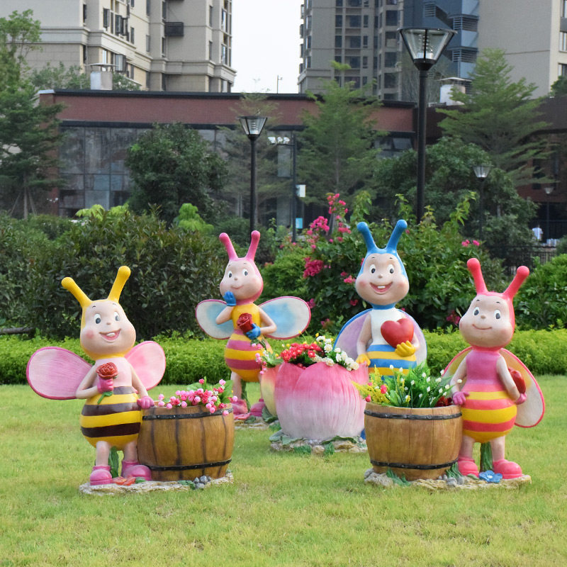 户外花园玻璃钢雕塑卡通蜜蜂花缸摆件幼儿园人物花盆园林景观装饰