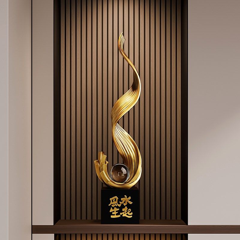 轻奢玄关风生水起摆件客厅电视柜细长壁龛装饰落地水晶球乔迁礼物