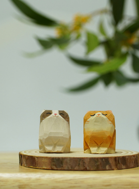 木雕刻小橘猫摆件桌面治愈系萌宠送男女闺蜜创意礼品可爱元素礼物