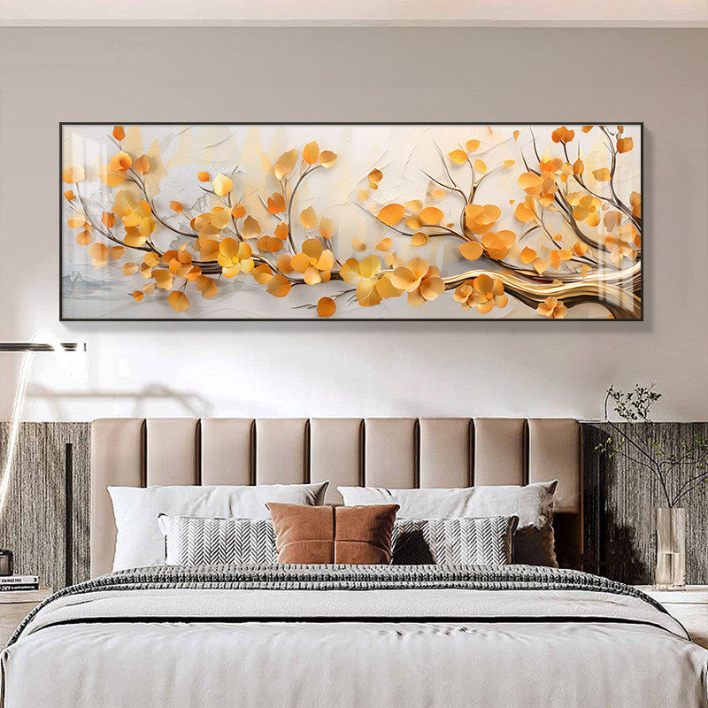 轻奢卧室挂画主卧房间高级感壁画床头背景墙装饰画简约横版油画