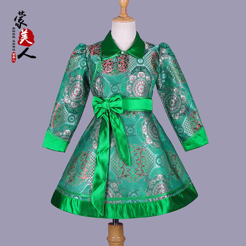 儿童蒙古袍公主裙少数民族舞蹈演出服蒙古族女童装日常改良连衣裙