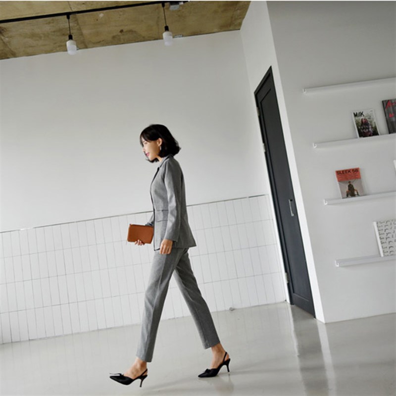 时尚灰色小西装外套女2024春秋新款西服套装韩国修身职业装面试服
