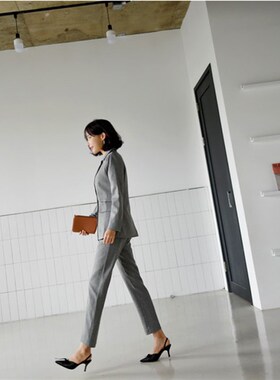时尚灰色小西装外套女2024春秋新款西服套装韩国修身职业装面试服