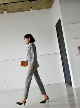时尚灰色小西装外套女2024春秋新款西服套装韩国修身职业装面试服