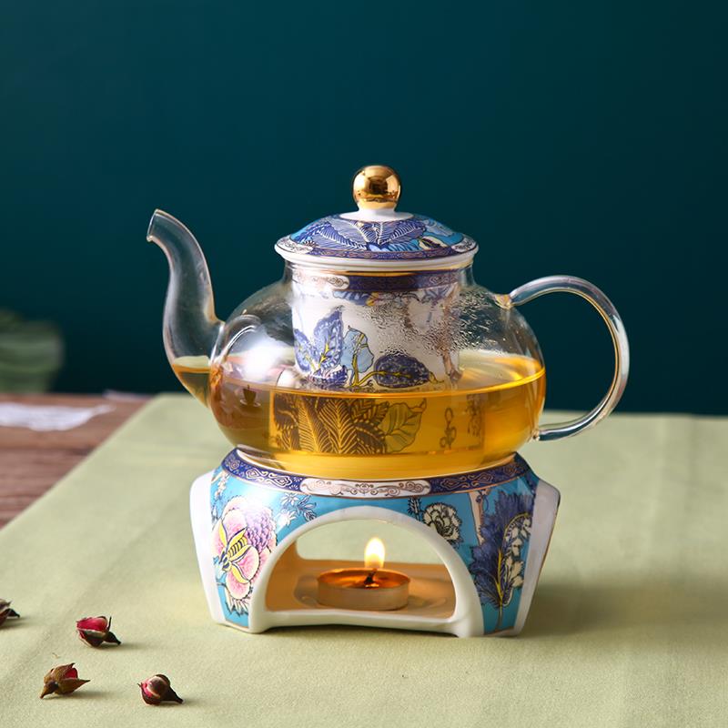英式下午茶具花茶杯套装欧式陶瓷耐热玻璃煮水果蜡烛加热过滤茶壶