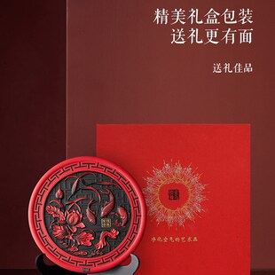 金乌炭雕 连年有余 新中式家居客厅玄关电视柜摆件活性炭装饰礼品