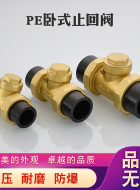 热熔PE卧式止回阀pe20 25 32 40 50 63黄铜主体挡板防倒流防回水