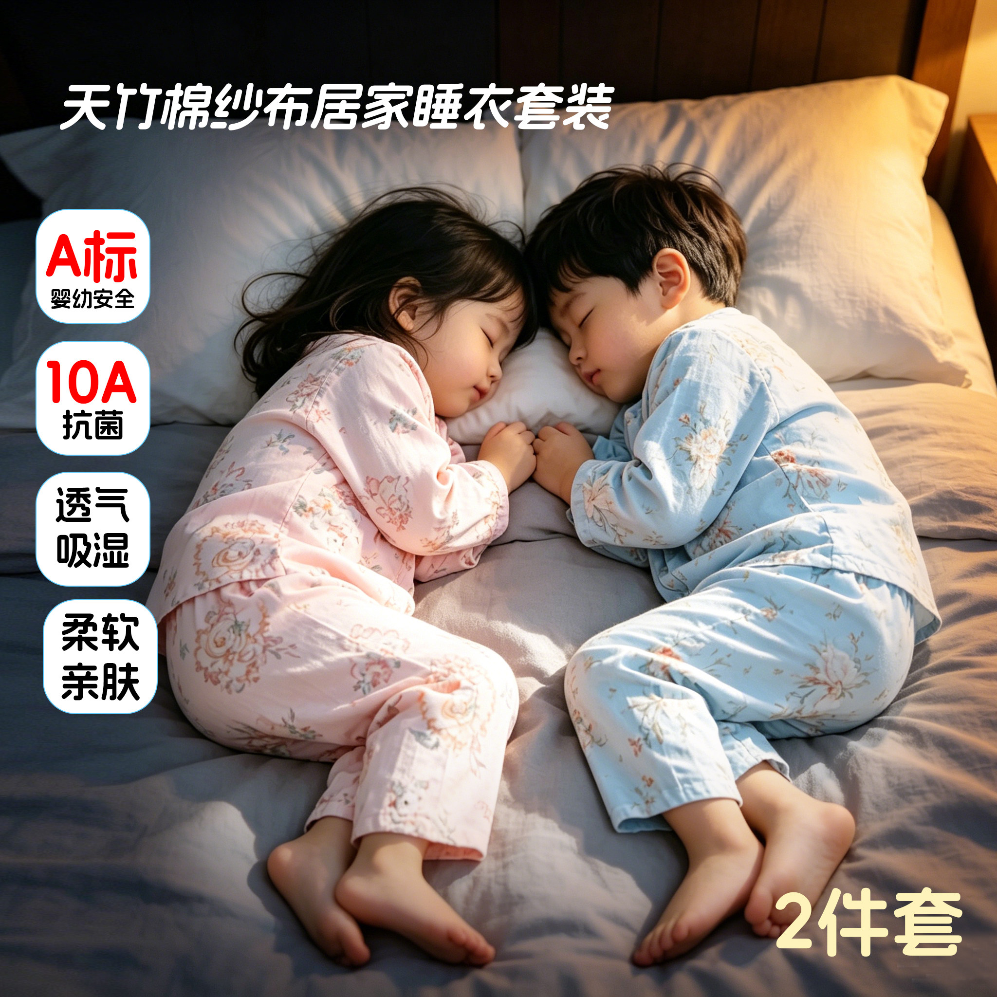 儿童春季抗菌柔软长款空调睡衣