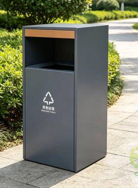 室内商场商用方形灰色喷粉镀锌板铁皮果皮箱金属垃圾桶玻璃钢内胆