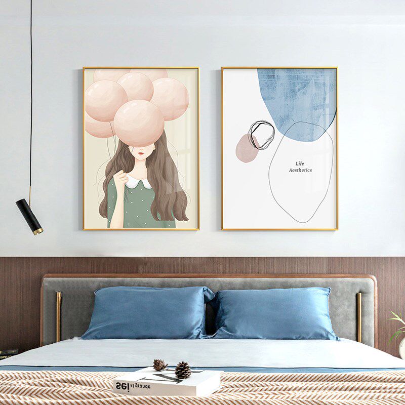 网红北欧风少女心装饰画公主房女儿房壁画女孩房间床头画女生卧室