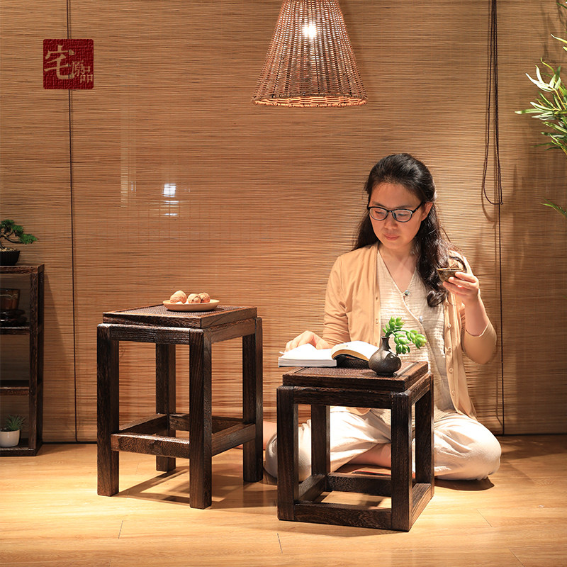 包邮实木中式餐桌凳家用复古茶室凳子禅意板凳禅意茶楼换鞋四方凳