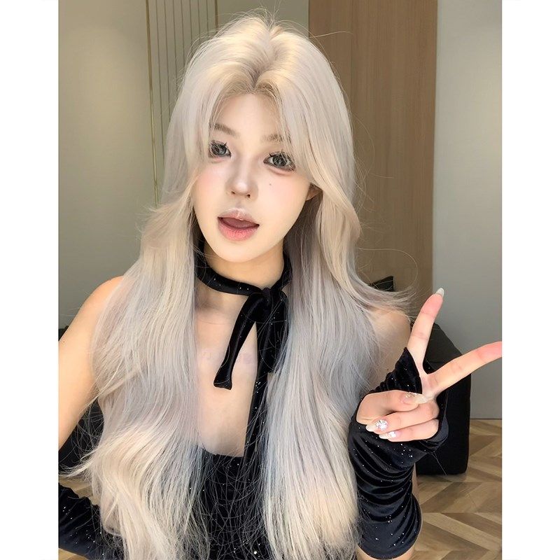束朵假发女手钩前蕾丝中分长卷发lolita修脸网红风自然气质全头套