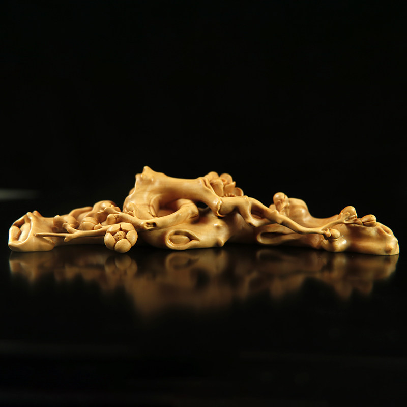 黄杨木雕刻家居装饰品摆件木质雕刻梅花笔架笔搁工艺文房书法用品