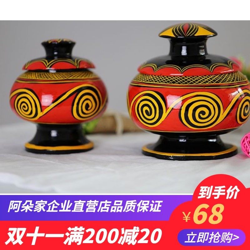凉山彝族漆器首饰盒小苦木实木手绘少数民族风手T工艺品旅游纪念