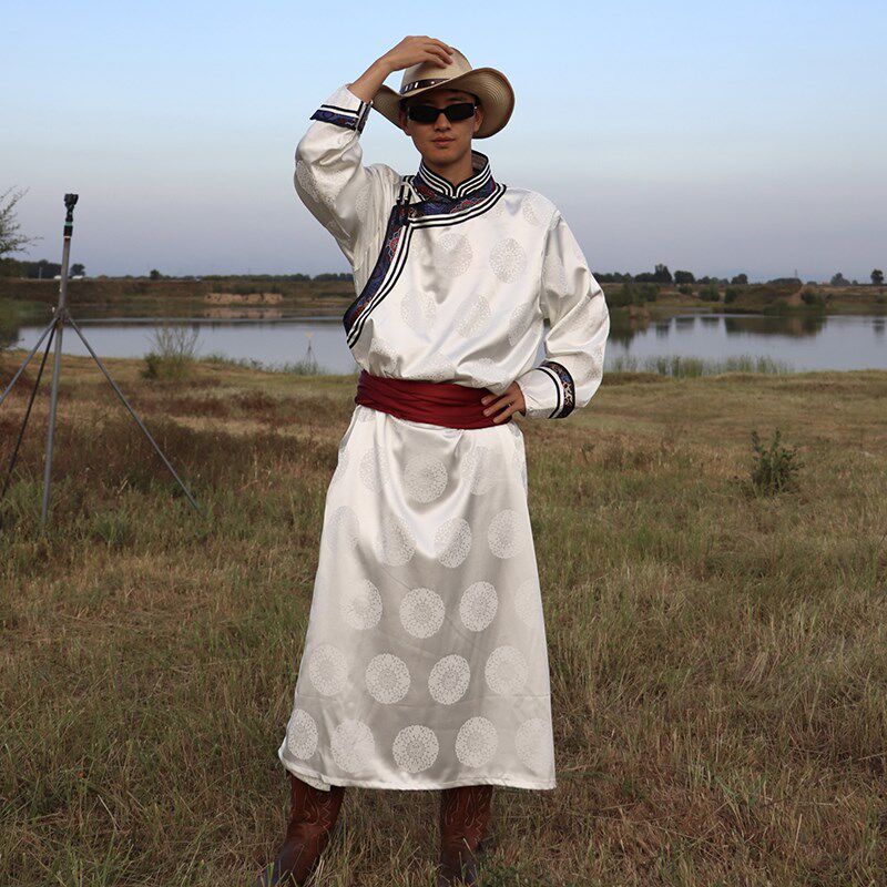 民族特色男士蒙古袍帅气春t秋款日常演出表演男士服装长款藏族服