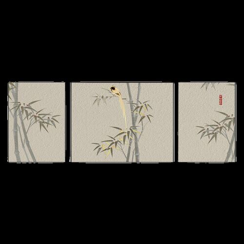 竹子新中式客厅竹报平安装饰画三联画沙发背景墙挂画寓意壁画中式