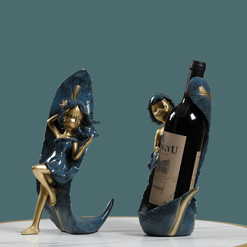 美式羽毛少女创意摆件客厅酒柜红酒架葡萄酒架子酒托家居饰品礼物