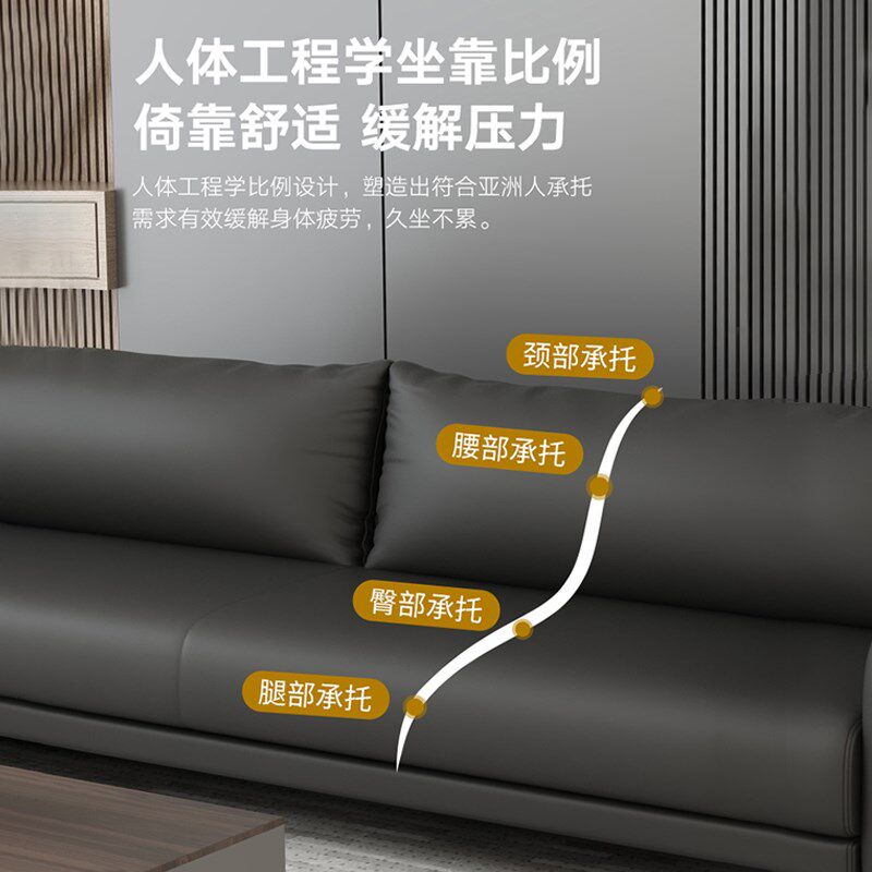 办公家具老板经理办公室沙发茶几组合木纹皮设计商务接待办公沙发